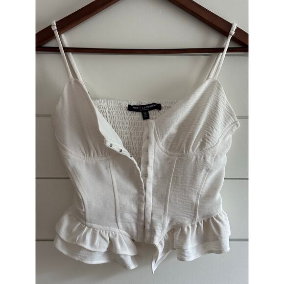 Women’s White Corset Style Ruffle Hem Top Size M— Y2K Aesthetic | Coquette Style - Picture 3 of 10